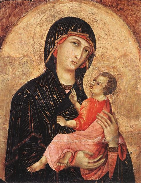 In the 1280s, Duccio painted the Christ child dressed in pink