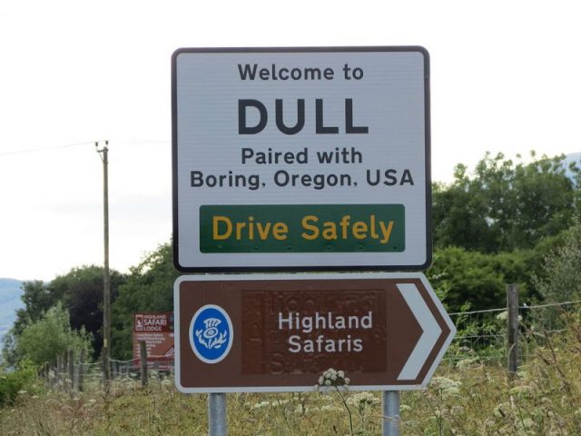 Sign in Dull, Scotland. Photo by Peter Mercator CC BY-SA 3.0