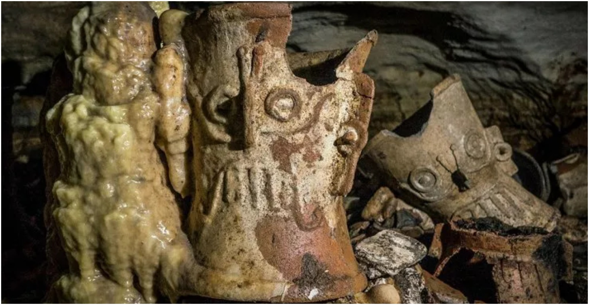 Untouched for 1,000 years, over 150 ritual artifacts were found in the cave at Balamku.  (Karla Ortega, Great Mayan Aquifer Project, INAH)