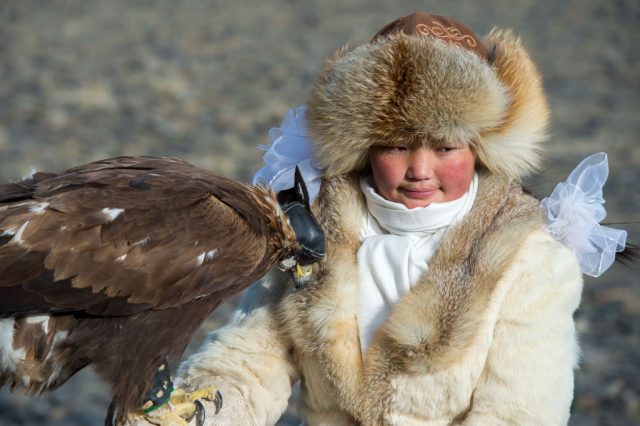 Mongolian eagle hunter girl