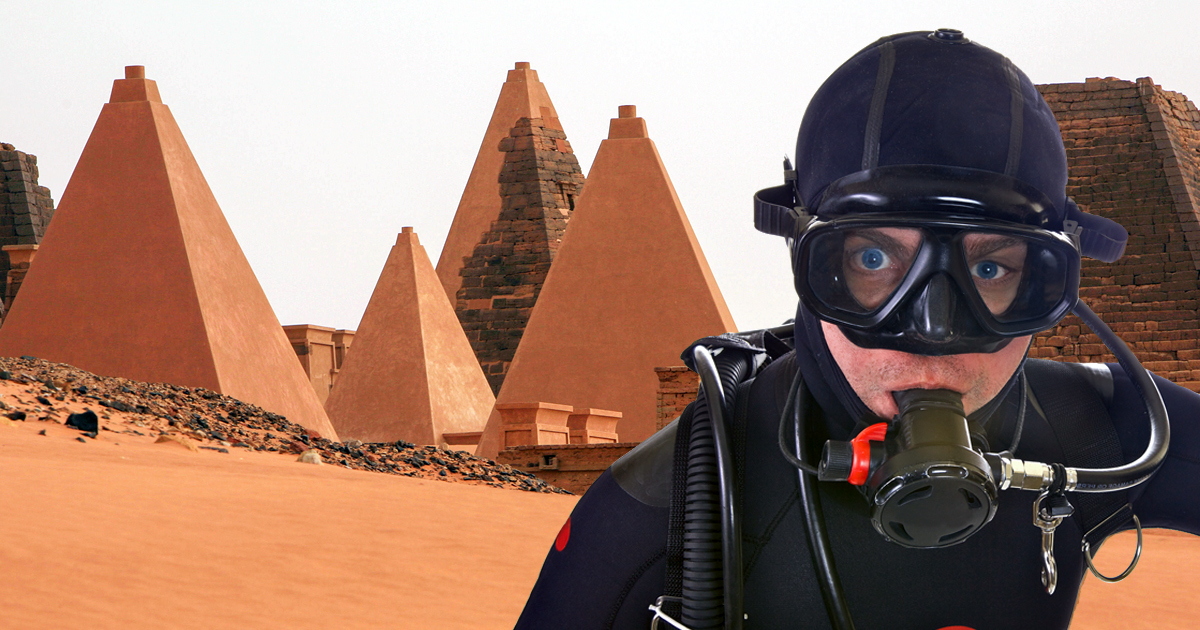 A diver next to the Sudan pyramids