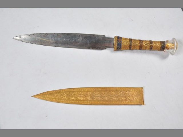 Most iron objects from this era are heavily corroded, but the dry conditions in Tutankhamun’s tomb kept the dagger rust-free. Credit: Egyptian Museum of Cairo