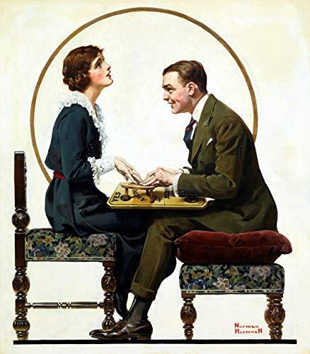 Norman rockwell painting of a couple using an ouija board (1920)