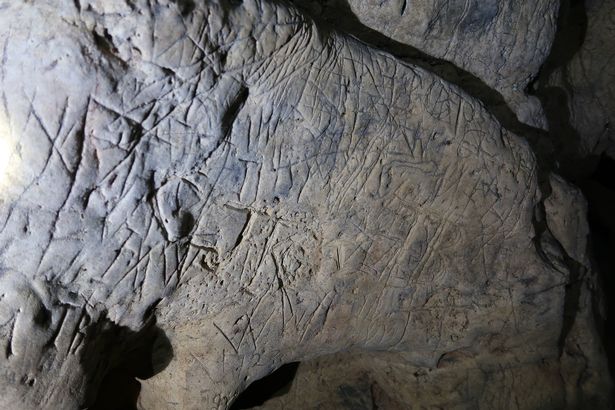Some of the apotropaic marks believed to protect against witches at Creswell Crags in the east Midlands. Credit: Creswell Heritage Trust/Historic England