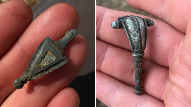 Mr Greef said: “More than 100 brooches, 10 Iron Age coins, Credit: OXFORD ARCHAEOLOGY EASTdozens of Roman coins, hairpins, beads, finger rings and a lovely copper alloy cockerel figurine were discovered.