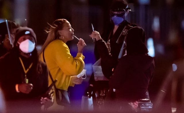 Actress Queen Latifah is seen filming night scenes on set of the Netflix feature film “Hustle” on October 17, 2020 in Philadelphia, Pennsylvania. (Photo by Gilbert Carrasquillo/GC Images)