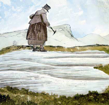 Sketch of Mary Anning at work by Henry De la Beche