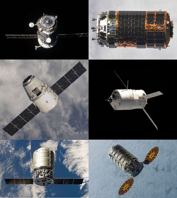 A collage of automated cargo spacecraft used in the past or present to resupply the International Space Station, now all at the bottom of the ocean.