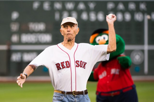 michael collins throws first pitch at red sox game