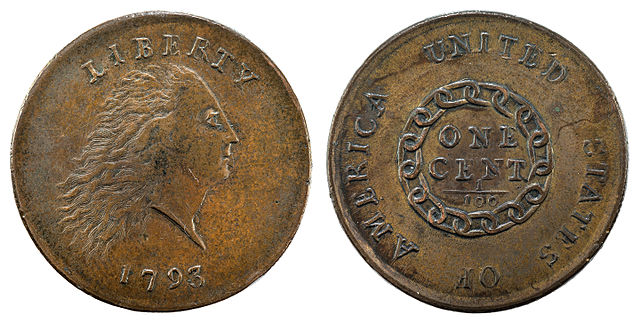 Front and back image of the first US cent coin, minted in 1973