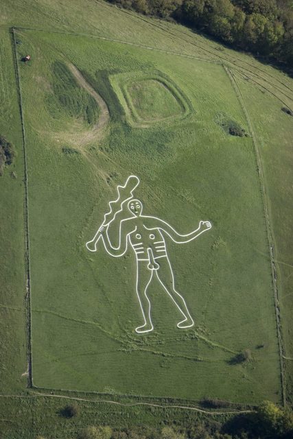 Aerial view of the Cerne Abbas Giant. (Photo Credit: English Heritage / Heritage Images / Getty Images)