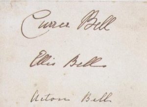 Brontë signatures as their pseudonyms, Curer, Ellis, and Acton Bell.