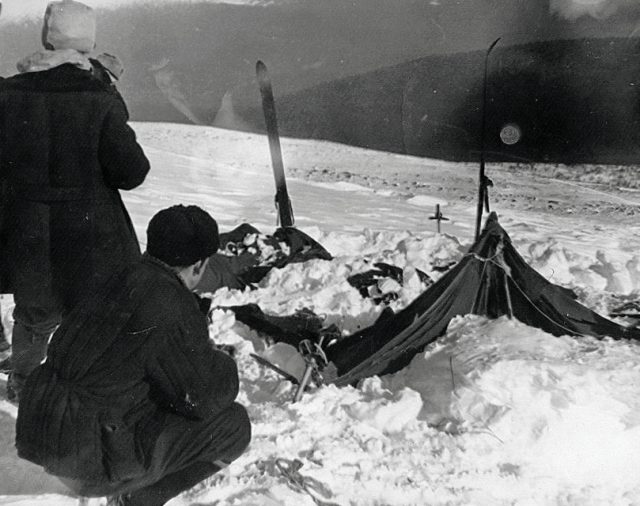 A view of the tent as the rescuers found it on Feb. 26, 1959.
