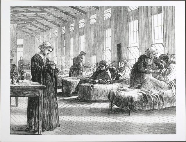 A ward in the Hampstead Smallpox Hospital, Hampstead, London, circa 1820.