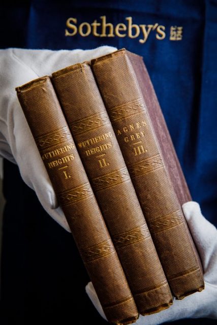 In situ photo of first editions of the Brontë sisters' novels