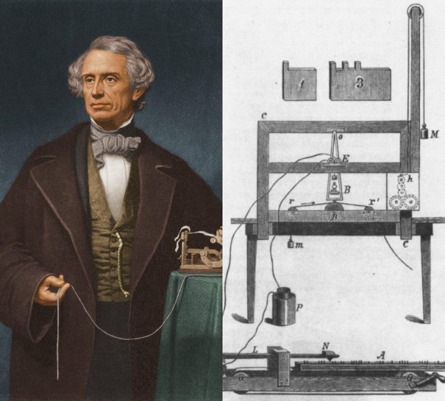 Samuel Morse and his original telegraph machine