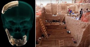 Skull fragments + excavation site