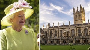 Queen Elizabeth in 2007 + Magdalen College at Oxford University