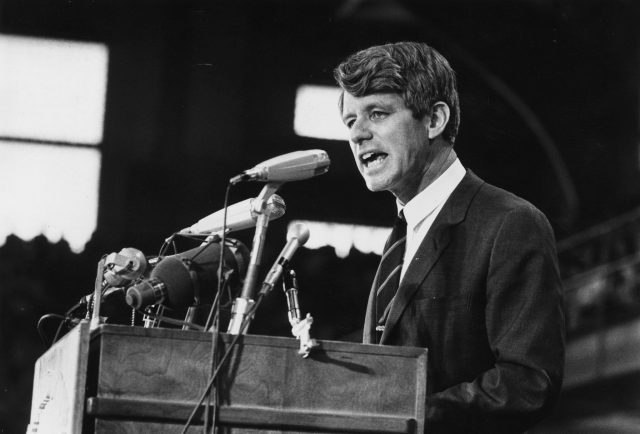 Robert Kennedy speaking at an election rally