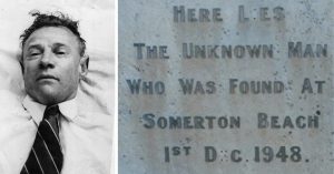 Post-mortem of the Somerton Man + his grave stone