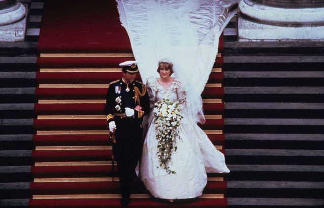 Charles and Diana walking down the steps of St. Paul's Cathedral 