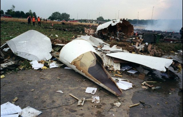 Wreckage of Concorde Flight 4590 after it crashed in Gonesse, France on July 25th, 2000. 