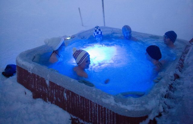 outdoor hot tub in winter