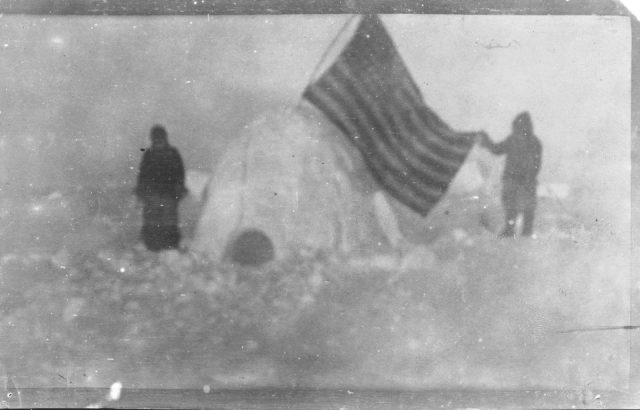 A photo of frederick cook's 1909 arctic expedition. Cook alleged that this photo was take near the north pole.