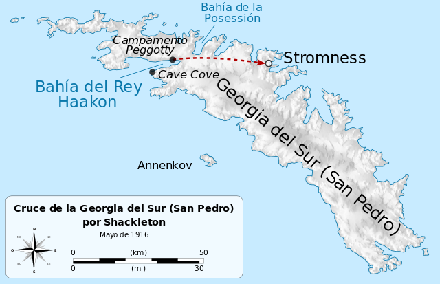 Map showing Shackleton's crossing of South Georgia