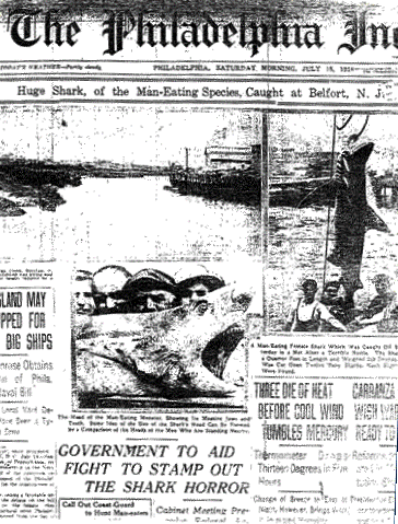 Philadelphia Inquirer covers shark attacks, 1916