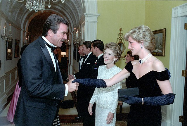 Tom Selleck shaking Princess Diana's hand