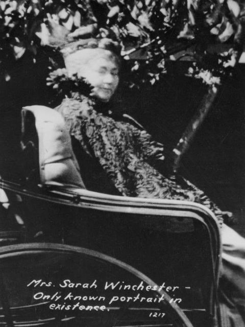 The only known portrait of Sarah Winchester, heir to the Winchester rifle fortune, and building of the Winchester Mystery House in San Jose, California. 