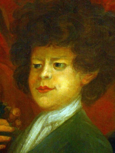 Detail of a court painting of peter the wild boy by William Kent in Kensington Palace