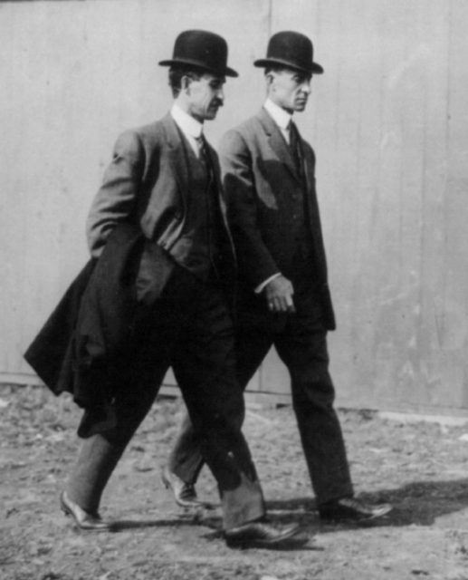 The Wright brothers sporting Bowler hats, 1910.