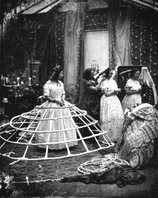 Woman wearing the hoops needed to support Victorian dresses