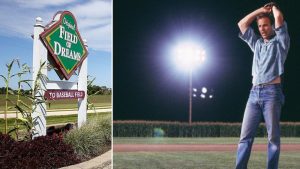 Field of Dreams sign + Kevin Costner throwing a pitch