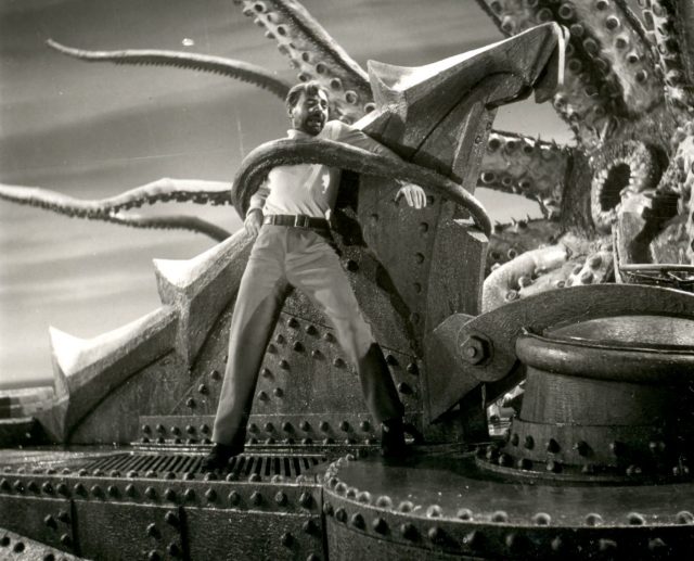 James mason being attacked by an octopus