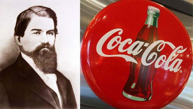 Portrait of John Pemberton + Coca Cola logo