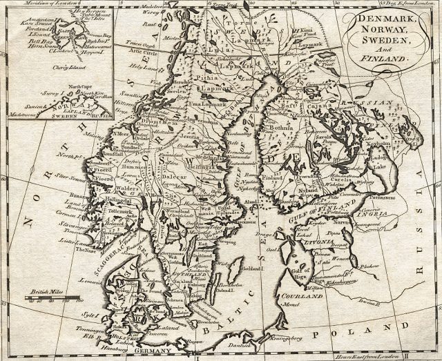 Map of Denmark, Norway, Sweden and Finland. Undated engraving. (Photo Credit: Bettmann / Contributor)