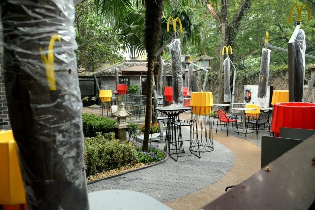 Seating area at the mcdonald's in hangzhou, china