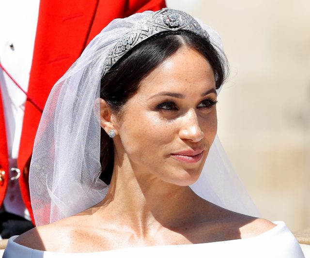 Meghan Markle wearing the Queen Mary Bandeau Crown on her wedding day 