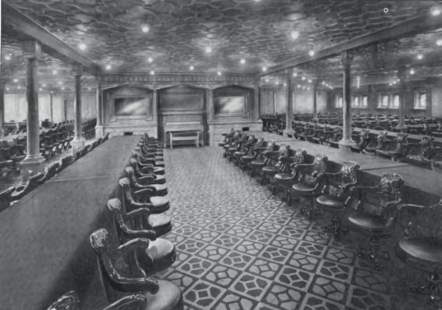 Second class dining room on RMS Olympic