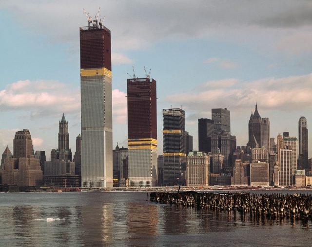 View of the Twin Towers under construction