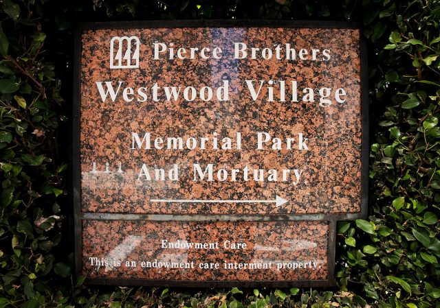 Plaque outside of the pierce brothers westwood valley memorial park and mortuary