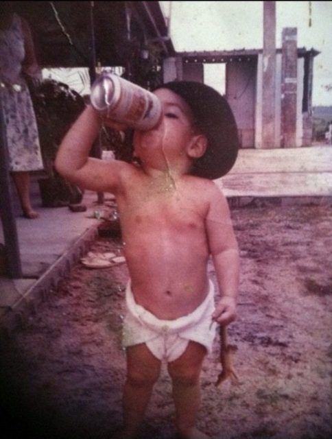 Baby drinking a beer, circa 1991 
