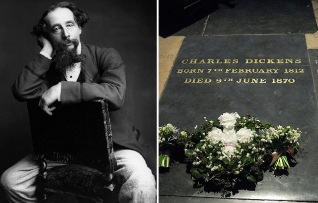 Charles Dickens and his grave (Photo Credit: Jack1956 – Photograph, CC0 & Hulton-Deutsch Collection/CORBIS/Corbis via Getty Images)