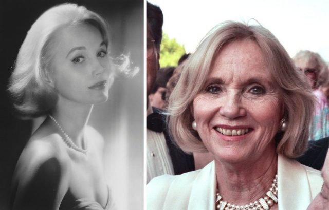Actress Eva Marie Saint circa 1945 (left), and Eva Marie Saint in 1990 (right). (Photo Credit: John Springer Collection/ Getty Images and Wikimedia Commons)