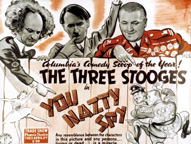 You nazty spy, poster, from left: larry fine, moe howard, curly howard the three stooges, 1940. (photo credit: lmpc via getty images)