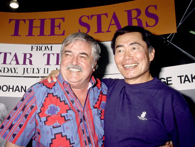 James Doohan and George Takei during 1993 Video Software Dealers Association Convention at Las Vegas Convention Center in Las Vegas, Nevada, United States. (Photo Credit: Ron Galella, Ltd./Ron Galella Collection via Getty Images)