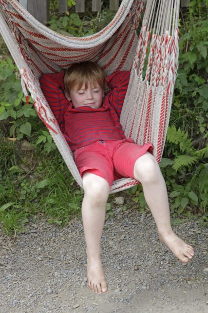 Little boy relaxing in a hammock 